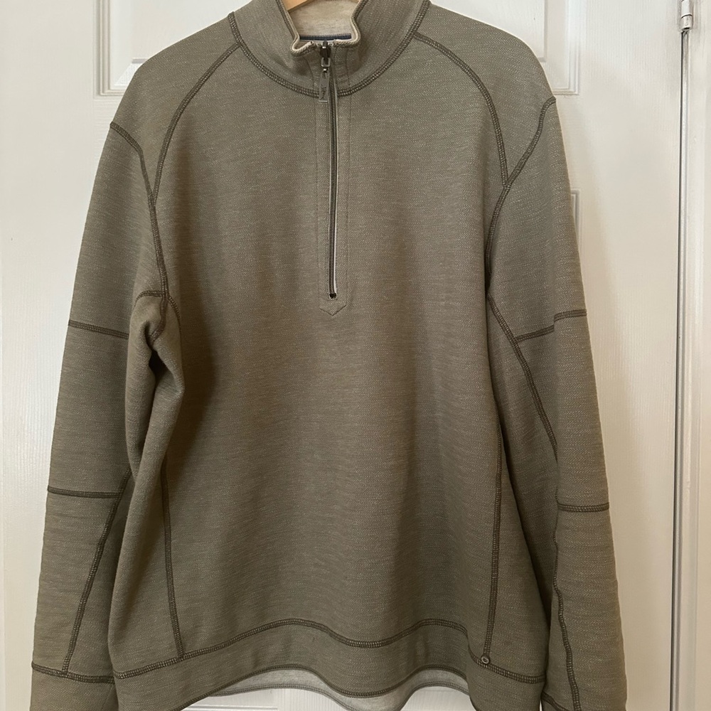 Tommy Bahama Light Army Green Half Zip Pullover Sweater for Men